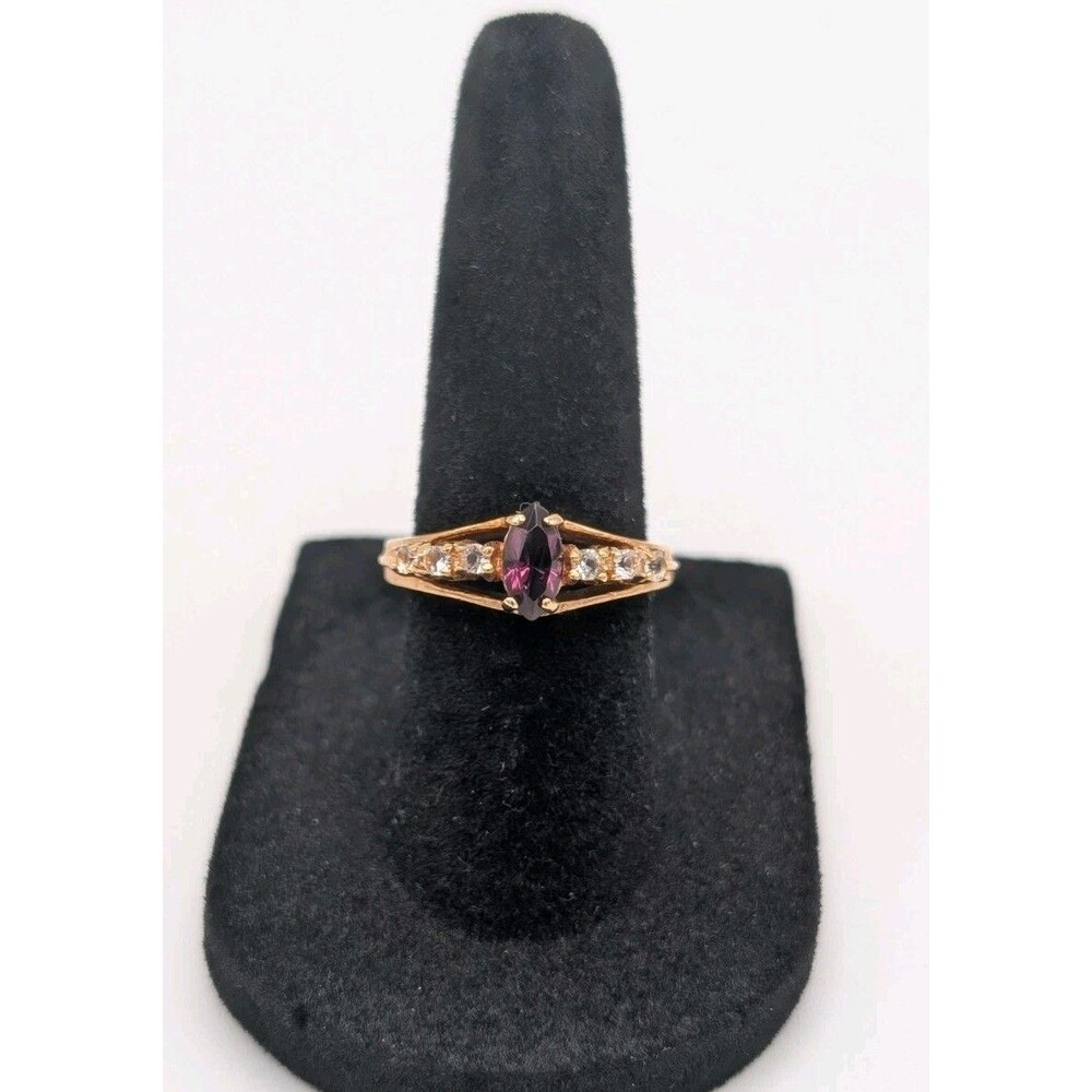 Vtg Art Deco 14KGE Simulated Rhodolite Garnet Marquise Split Shank Ring Size 7